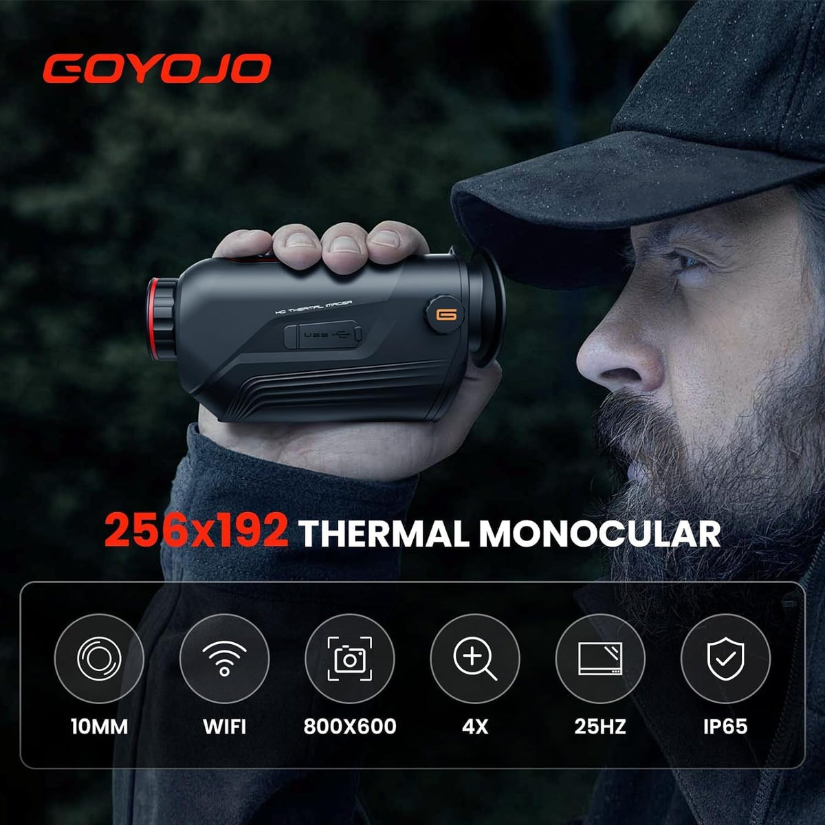 GOYOJO Handheld Thermische Monoculaire met 256x192 (25Hz) @12μm Warmtegevoelige Lens, Draadloze Connectiviteit voor Delen in Real-time, 6 Kleurpaletten voor Ontdekkingsreizigers (10mm)