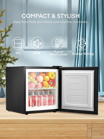 FOHERE Mini Freezer 32L -22℃ Small Compact Silent 43db Freezer Box, Interchangeable Door Hall, Chest Freezer Small, Perfect for Office Camping Outdoor (Black) [Energy Class E] - QUORE