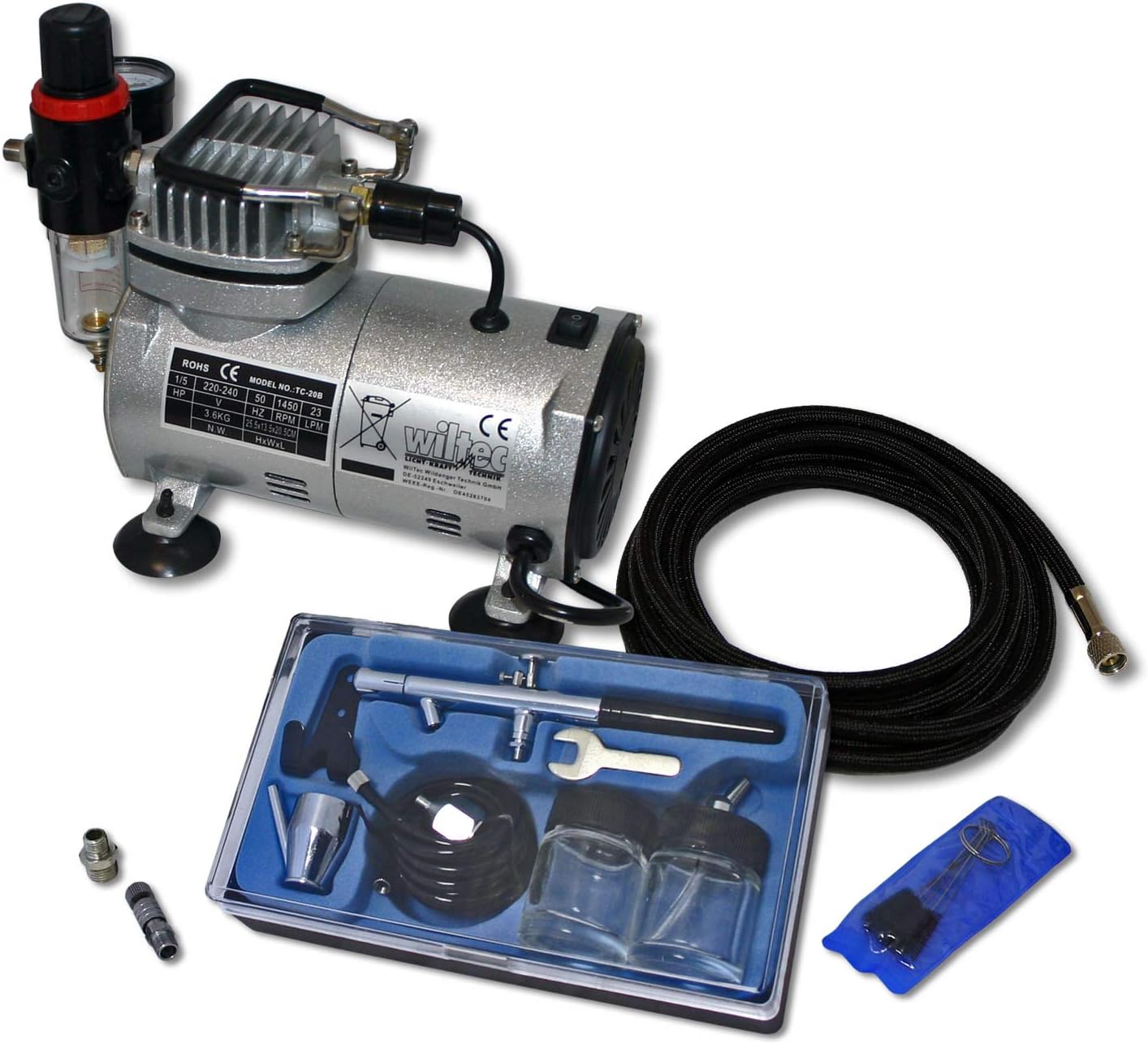 Airbrush compressorset beginner AS18-2 met 1 airbrushpistool en uitgebreide toebehoren