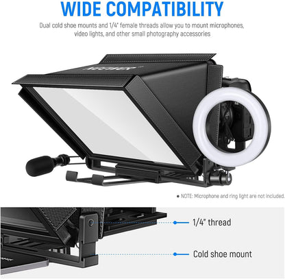Teleprompter – Autocue – Camera Prompter – Scriptscherm – Videoprompter – 14 Inch Aluminiumlegering – Afstandsbediening En App