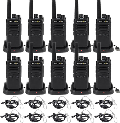 Retevis RT668B Portofoon met Oortje, PMR446, USB-C, 16 Kanalen, Oplaadbare Portofoon voor Beveiliging, Restaurants, Magazijnen (10 Stuks)