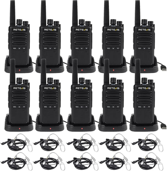 Retevis RT668B Portofoon met Oortje, PMR446, USB-C, 16 Kanalen, Oplaadbare Portofoon voor Beveiliging, Restaurants, Magazijnen (10 Stuks)
