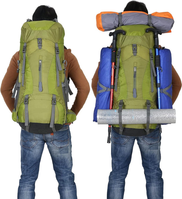 Wandelrugzak - Kampeertas - Trekking rugzak - Camping Essentials Tas - met Regenhoes - 70L - Lichtgewicht - Waterdichte - Nylon - Groente