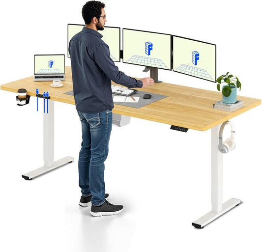 FLEXISPOT QS1 PRO Electric Standing Desk - Height Adjustable Sit-Stand Desk - Home Office/Study Room with Cable Organization Box & 2 Hooks - 4-Stand Memory Module - (200x80cm) Maple