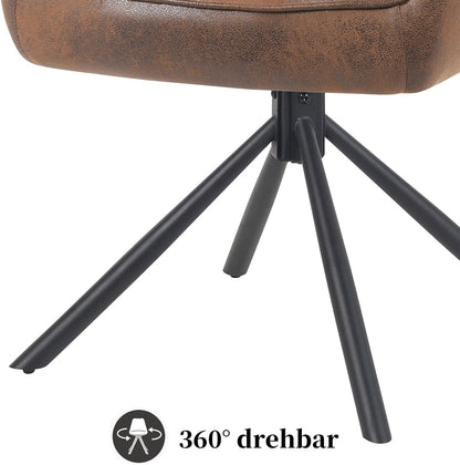 DUBI Möbel Dining Room Chairs Set of 2, 360° Swivel with Pocket Spring, High Seat Comfort, Load Capacity up to 150 kg, Suede Look Brown, Robust Metal Cross Frame, Modern Design, Mika-Maya - QUORE