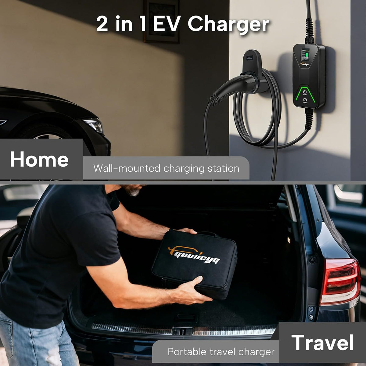 Type 2 laadkabel Schuko 3,5 kW, 6-16 A, 6 m instelbare stroom, IEC 62196 draagbare lader voor PHEV/EV met draagtas, IP66 waterdicht
