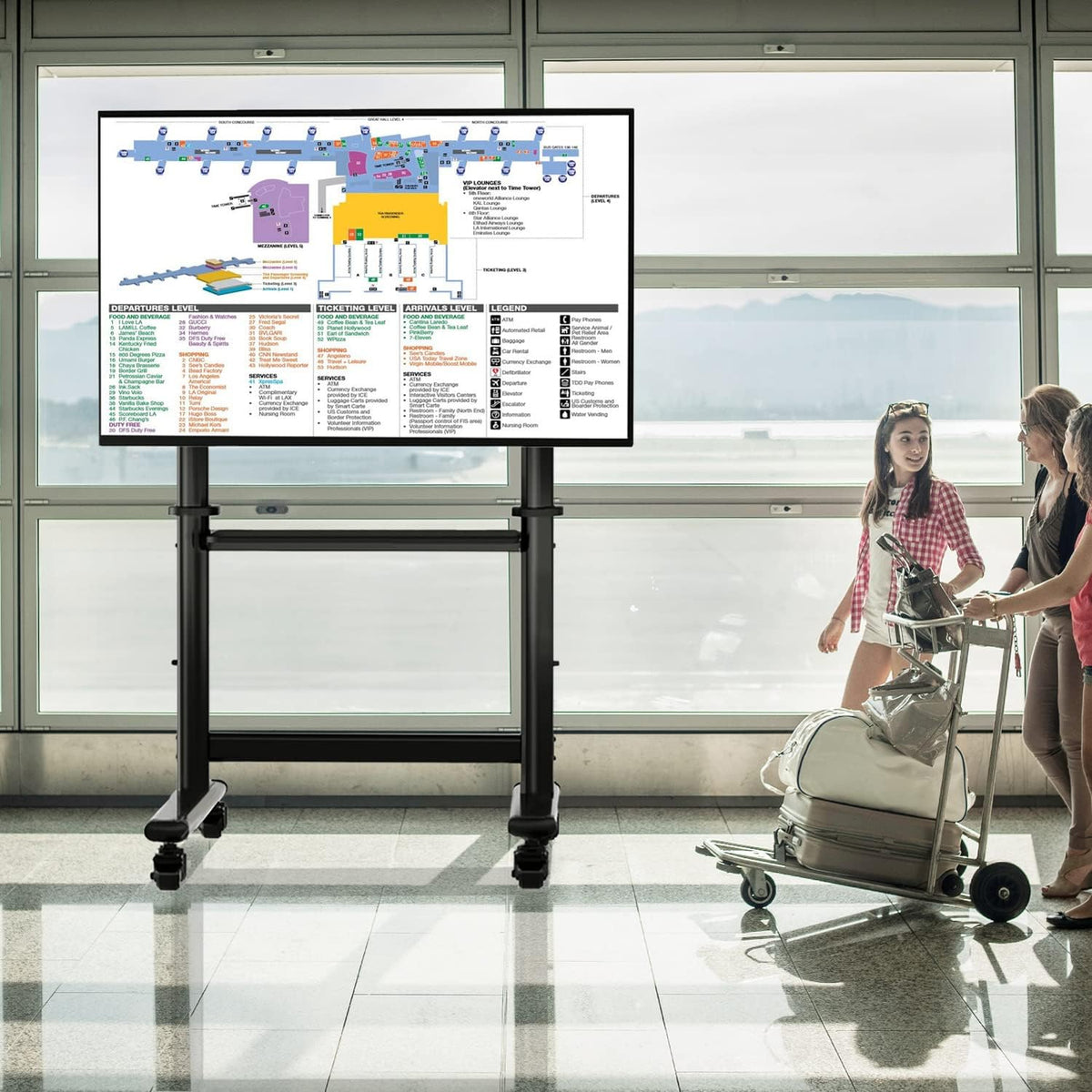 RFIVER Grote tv-standaard op wielen voor 50, 55, 60, 65, 70, 75, 80, 83, 86 inch, LCD-led, OLED, flatpanel-plasma-tv, rollende tv-kar met plank, wielen, max. VESA 800 x 600, tot 90 kg.
