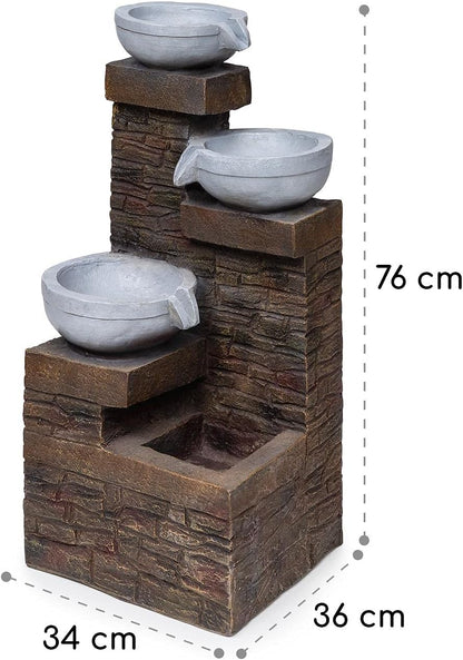 Blumfeldt Fez solar fontein tuinfontein sierfontein decoratieve fontein, solar werking, LED verlichting, 34 x 76 x 36 cm (BxHxD), materiaal: polyresin, 3 cascade niveaus, voor binnen en buiten