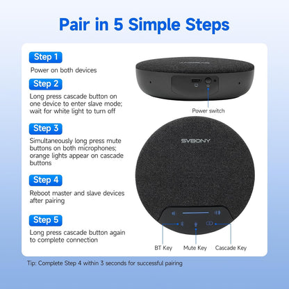 SVBONY SVN O1 Wireless Conference Speaker, AI Noise Cancellation, Wireless Cascading, 4 Microphones, 360° Full Duplex Speaker, Bluetooth 5.0 and USB Dongle for Large Meeting Rooms (2 Pack) - QUORE