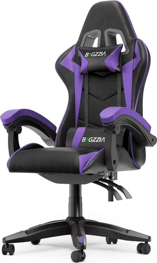 Gamingstoel - Game Stoel - Ergonomische Pu Lederen Computerstoel - Bureaustoel met hoofdsteun en lendensteun - Racestoel Zwart/Paars