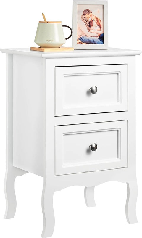 Nachtkastje - Klein dressoir - bijzettafel - Nachtkastje Met 2 Lades - Barok - Wit- 40x30x60cm