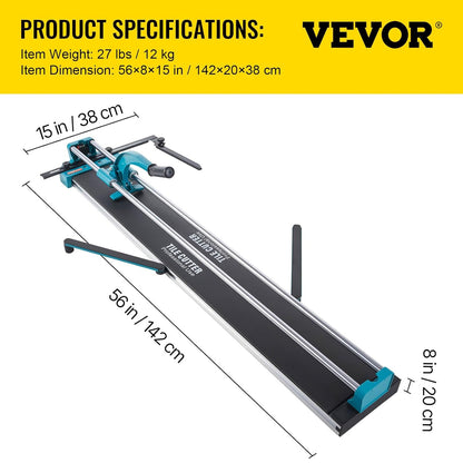 VEVOR Hand Tile Cutter, 120 cm, Professional Tile Cutter with Double Steel Guide and 2 Non-Slip Feet, Ergonomic Non-Slip Handle, Adjustable Ladder