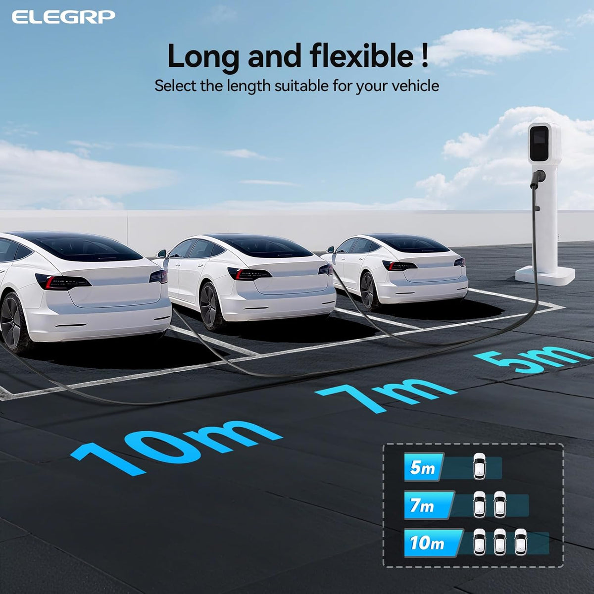 ELEGRP Type 2 oplaadkabel, 11kW 10M 16A 3-fasen, Type 2 naar Type 2 Mode 3 oplaadkabel voor elektrische auto EV/PHEV met draagtas, Geschikt voor Model S/3/X/Y, VW ID.3 ID.4 e-Golf en andere EV