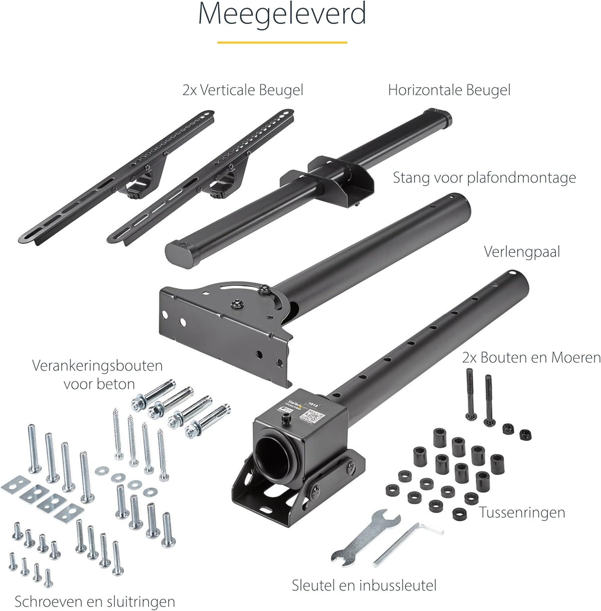 StarTech.com Verstelbare VESA plafondmontage voor schermen van 94 tot 190 cm (37 tot 75 inch), korte mast, zwart