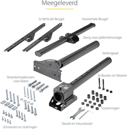 StarTech.com Verstelbare VESA plafondmontage voor schermen van 94 tot 190 cm (37 tot 75 inch), korte mast, zwart
