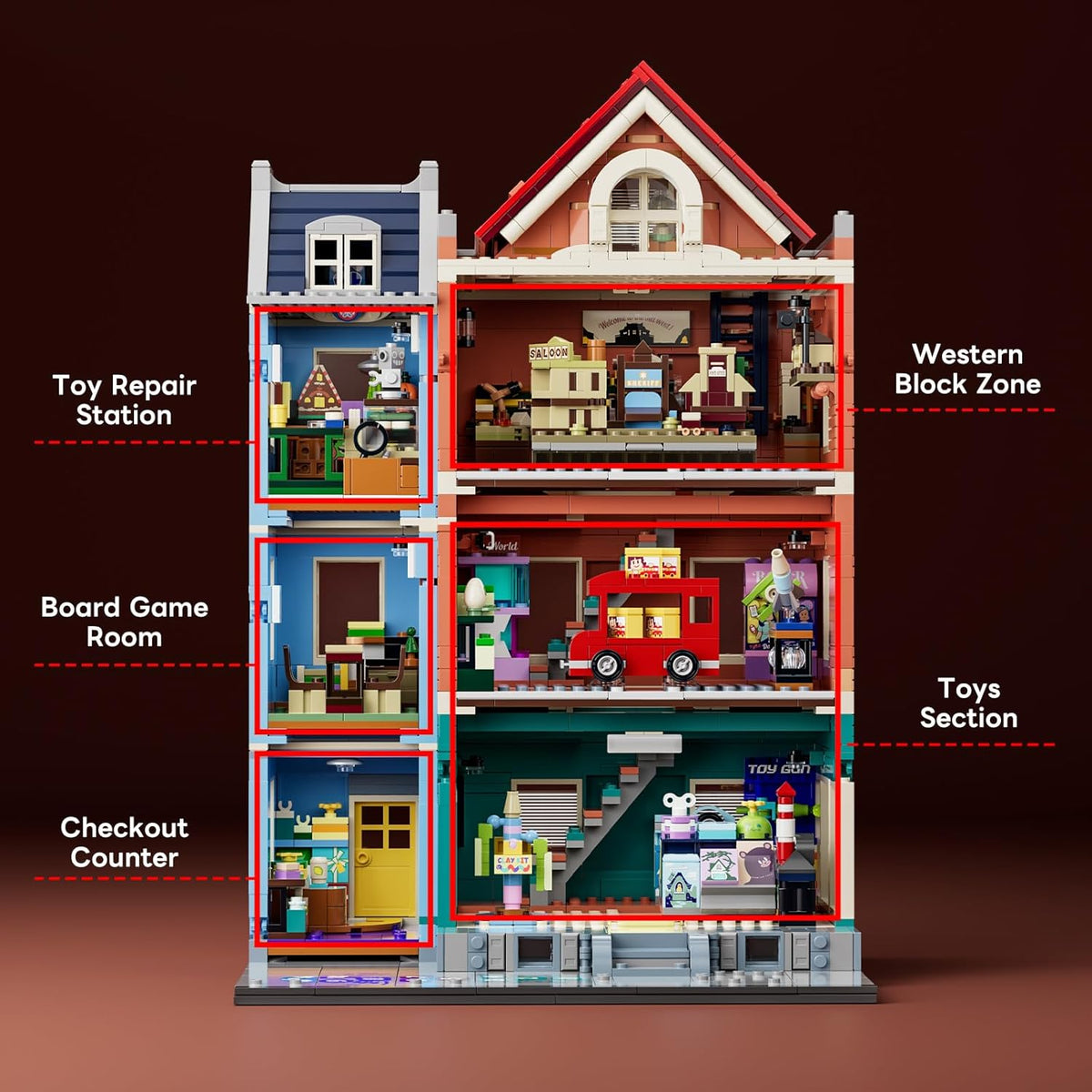 Lumibricks Speelgoedwinkel bouwset met licht, 3086 stuks, modulair gebouw, 2-in-1 Bauhaus & poppenhuis, cadeau-idee voor tieners en volwassen speelgoedfans, L9100