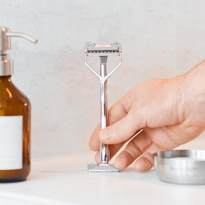 Metalen Scheermes – Veiligheidsscheermes – Nat Scheermes – Handscheermes – Scheermes Voor Gezicht En Lichaam – Flexibele Scheerkop – Plasticvrij & Duurzaam