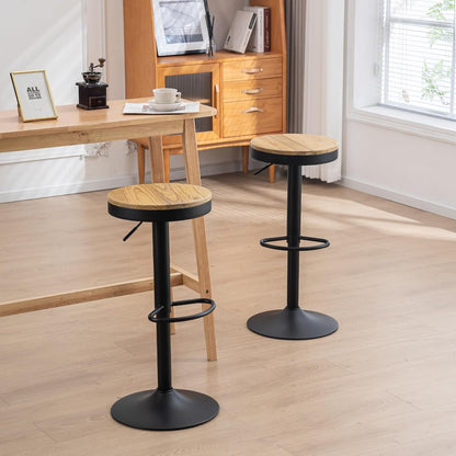 Kidol & Shellder barkrukken houten zitting, set van 2,360° draaibare krukken, verstelbare barkrukken bar hoogte, vintage industrieel, zwart