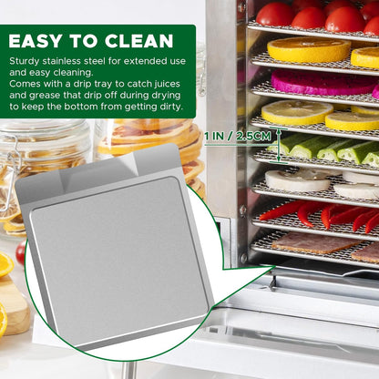 Kwasyo Voedseldroger van roestvrij staal, 0,67 m², 8 roestvrijstalen tablets, led-display, 24-uurs timer, instelbare temperatuur 35 °C - 85 °C, voor vlees, groenten en fruit