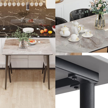 FATIVO Eettafel, kleine keukentafel, marmer voor 2 personen, eetkamertafel, eenvoudig, woonkamer, eettafel, grijs, hoogglans, tafels voor eetkamer, restaurant, metaal, tafelpoten, 80 x 80 cm,