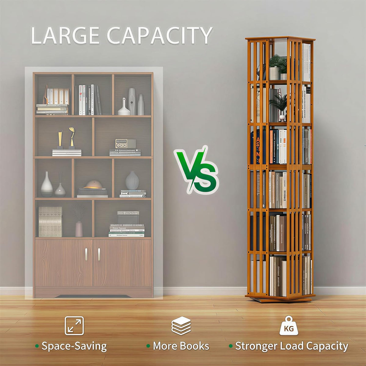 Draaibare Boekenkast – Rotatie Kast – Swivel Boekenkast – Boekenplank – Opbergkast – 360° Draaiend – Hoog 190cm – Ruimtebesparend Bamboe