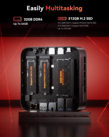 NiPoGi E3B Mini PC AMD Ryzen 5 7430U (tot 4,3 GHz), 32GB (16 GB*2) DDR4 512GB SSD M.2, Mini Computer met W-11 Pro | Triplo Display 4K | WiFi 6 | BT5.2 voor Kantoor, Ontwerp, Thuisbioscoop, E-learning