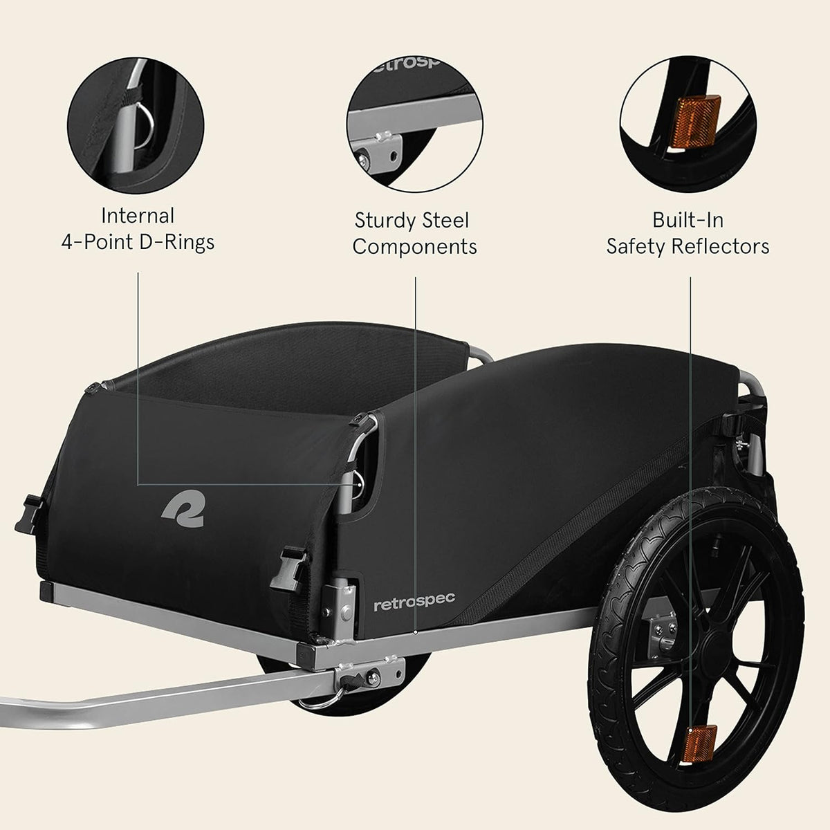 Retrospec Rover Hauler Cargo Bike Trailer met inklapbaar frame en weerbestendige stof, grote vrachtdrager, geschikt voor 20-29" fietswielen