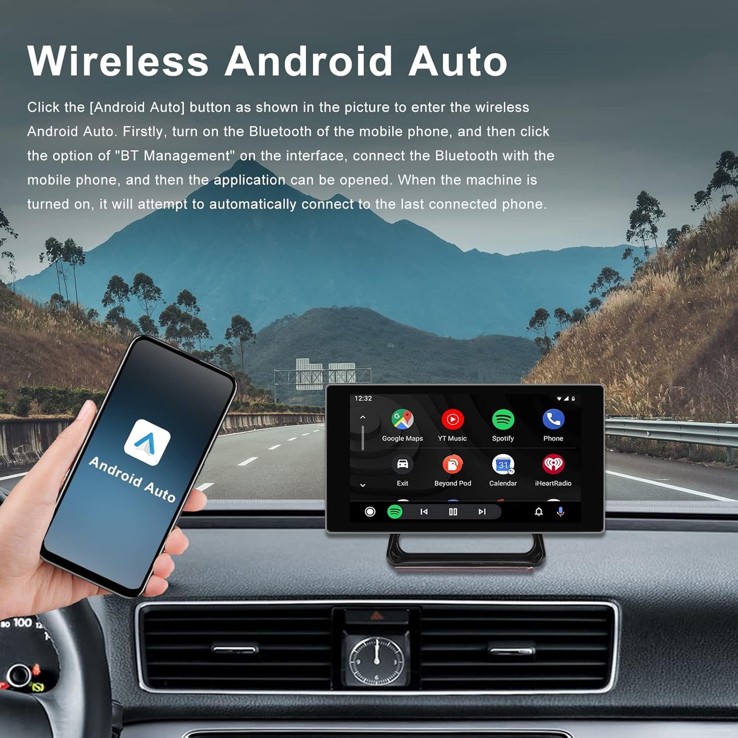 Apple CarPlay & Android Auto draagbare autoradio draadloze digitale media-ontvanger, navigatieapparaat voor auto met 4K Bluetooth-frontcamera/FM-zender/spraakbesturing/Google/GPS/AUX