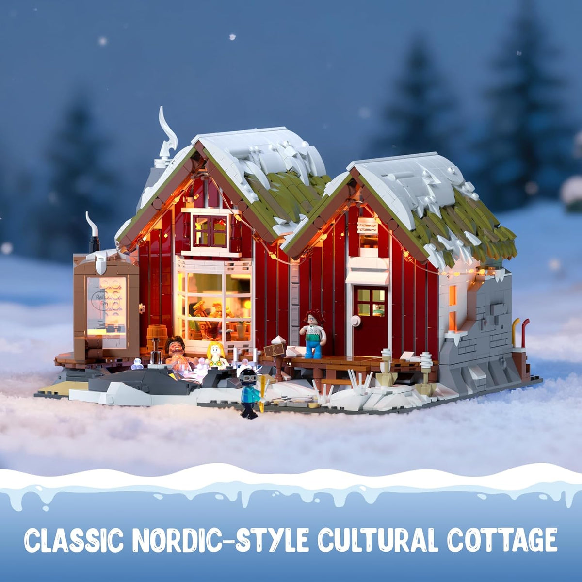 IJsland SPA-cabine met LED - 2235 stuks winterse Noordse grashuisset met sauna en warmwaterbron, splitbare rijhuizen, meeslepende Noordse cultuur, thuisdisplay