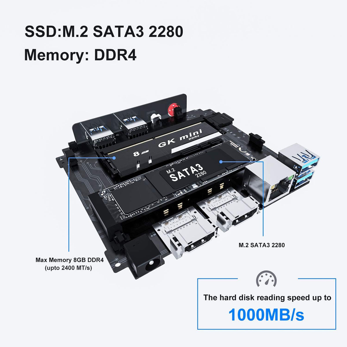 KUYiA Mini PC, desktop computer, Windows10, business gaming home office, 8GB RAM128G SSDCeleronJ4125 up to 2.7GHz processor, supports 4K HDMI Dual WiFi 2.4G + 5.8G Ethernet 1000M USB 3.0X4 BT4.0 - QUORE