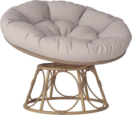 Outsunny Papasansessel Rattan 360° drehbar Korbsessel mit Sitzkissen Durchmesser 120cm runder Outdoor Rattansessel Drehsessel Loungesessel Liegesessel für Wohnzimmer Garten Balcony Hellgrau
