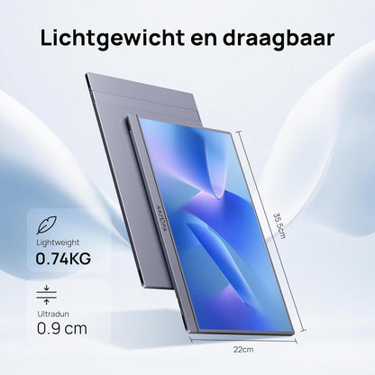 Draagbare Monitor 15,6" – Extra Scherm – Mobiel Beeldscherm – Laptop Monitor – Tweede Beeldscherm – Ultradun en Lichtgewicht – Full HD IPS met HDR10 – Grijs