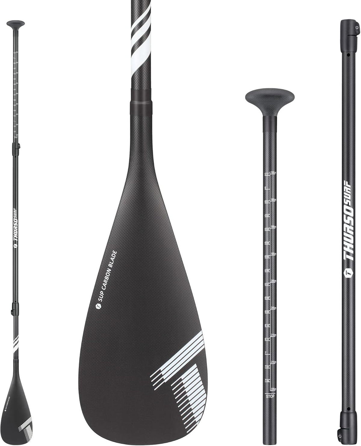 THURSO SURF Carbon Elite SUP Paddle Stand Up Paddle Board Paddle Paddleboard Paddle Kajak Paddle Convertible Full Carbon Fiber 3 Stuk Verstelbare 71 '' 87 '' Ultra Lichtgewicht Drijvende Pro Prestaties