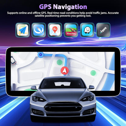 2 Din 4G + 128G autoradio 12,3 inch 1280P stereo radio met Android 15 systeem, A-pple Carplay Android Auto GPS Bluetooth 5.0 WiFi FM/RDS 2USB inclusief AHD-camera voor achteruitrijcamera