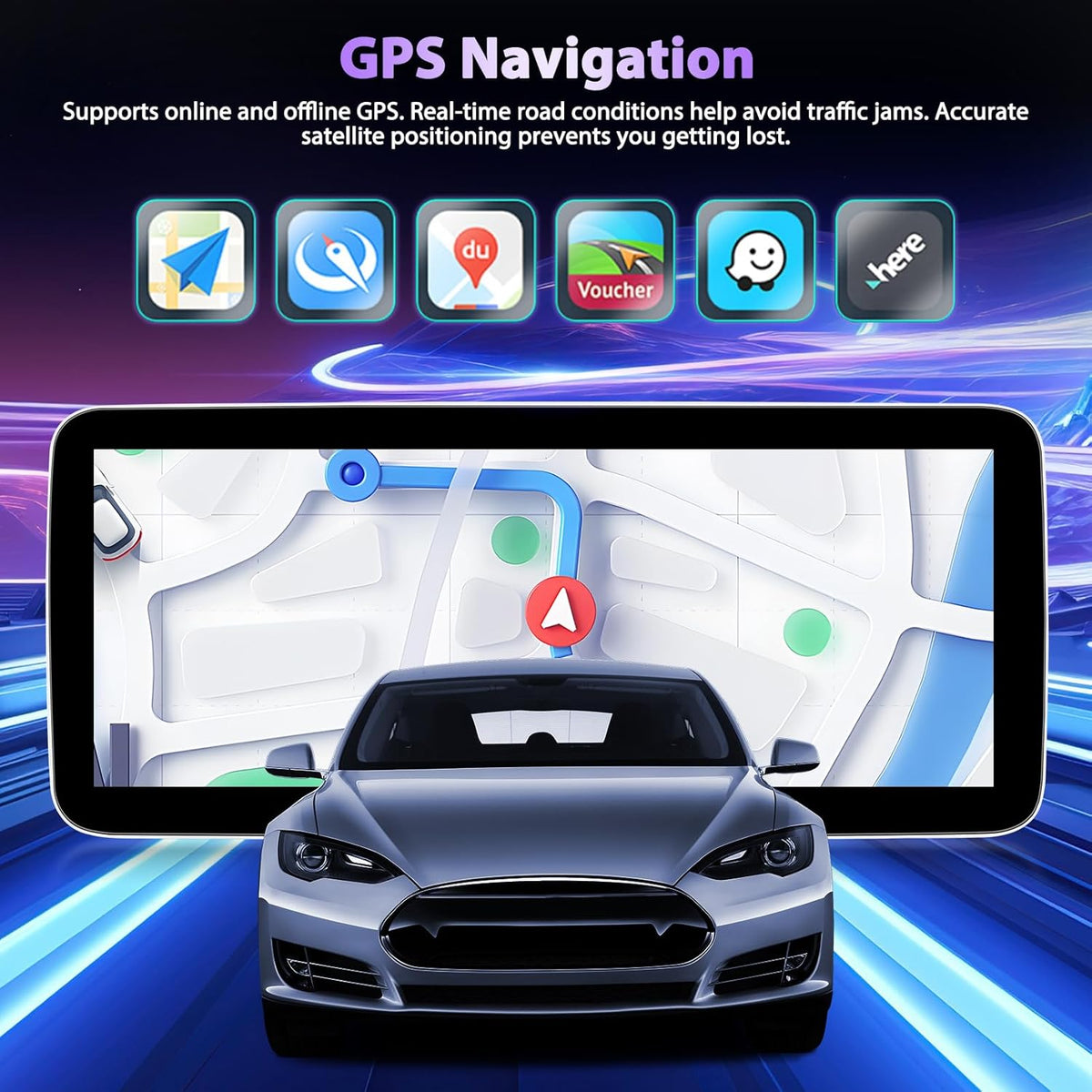 2 Din 4G + 128G autoradio 12,3 inch 1280P stereo radio met Android 15 systeem, A-pple Carplay Android Auto GPS Bluetooth 5.0 WiFi FM/RDS 2USB inclusief AHD-camera voor achteruitrijcamera