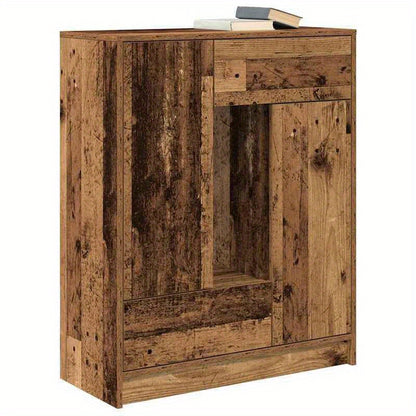Modern Rustic Hardwood Sideboard with Drawers and Doors - 73x31x90cm, Natural Wood Finish, Ample Storage for Living Room or Dining Area, Wooden Decor