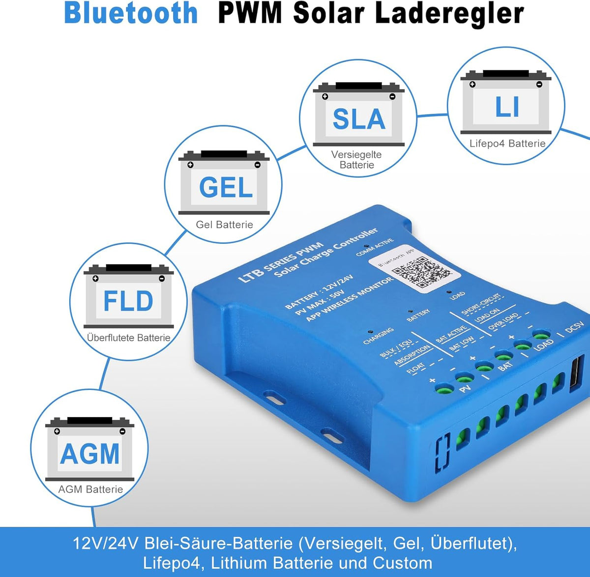 Monokristallijn Zonnepaneel-Kit, 120W, 12V Zonnepaneel, 120 Watt, bevat 20A Bluetooth Zonne-Laadregelaar + 5M Zonnekabel + Z-brackets voor Camper, Boot, Caravan, Huishouden