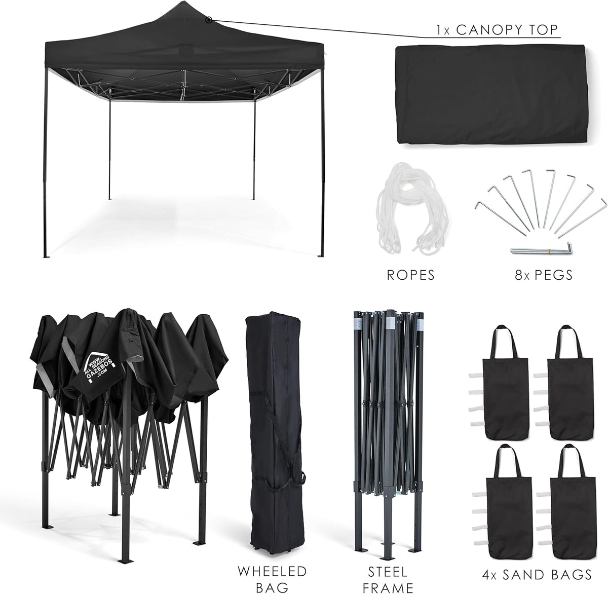 All Seasons Gazebos 3 x 4,5 m, volledig waterdicht, pop-up paviljoen, zwart