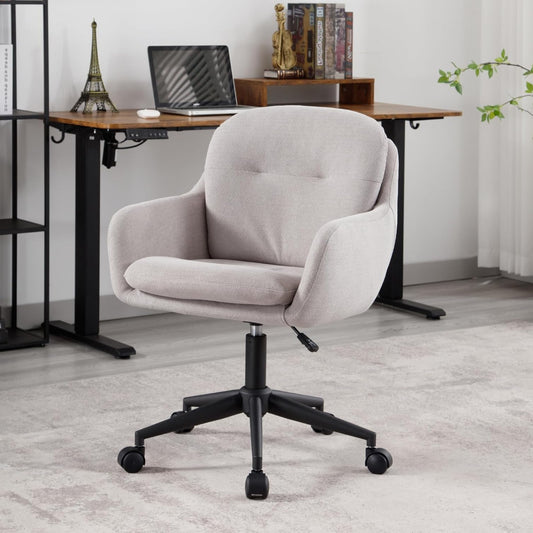 chairus Chenille 360° Rotatable Home Office Chair Height-Adjustable Office Chair Ergonomic Computer Chair with Armrest (Grey) - QUORE