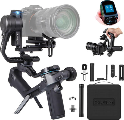 FeiyuTech SCORP-2 Kit camerastabilisator, geïntegreerde AI-tracker, 3-assige gimbal voor spiegelloze Sony/Canon/Nikon/Fujifilm- en DSLR-camera's, upgrade-joystick en touchscreen, 15 kg laadvermogen