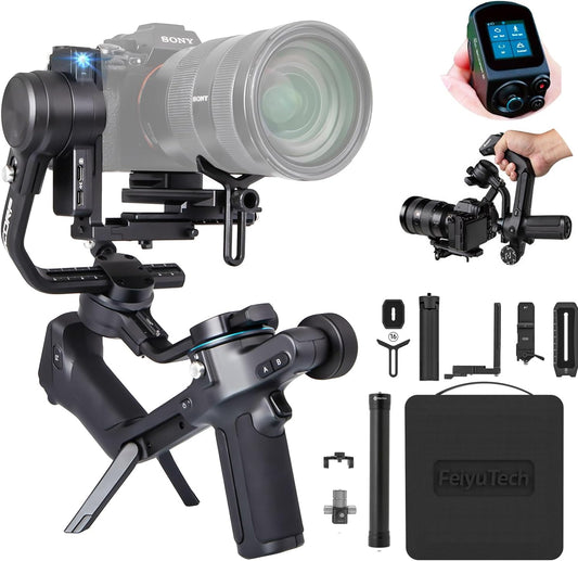 FeiyuTech SCORP-2 Kit camerastabilisator, geïntegreerde AI-tracker, 3-assige gimbal voor spiegelloze Sony/Canon/Nikon/Fujifilm- en DSLR-camera's, upgrade-joystick en touchscreen, 15 kg laadvermogen
