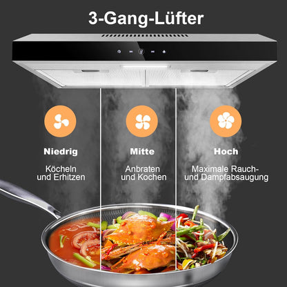 TopStrong afzuigkap 60 cm, onderbouw afzuigkap 60 cm, recirculatie/afvoer, afzuigkap met CF-K actieve koolfilter, 201 m³/h luchtstroom, roestvrijstalen afzuigkap, 3 standen Soft Touch bediening