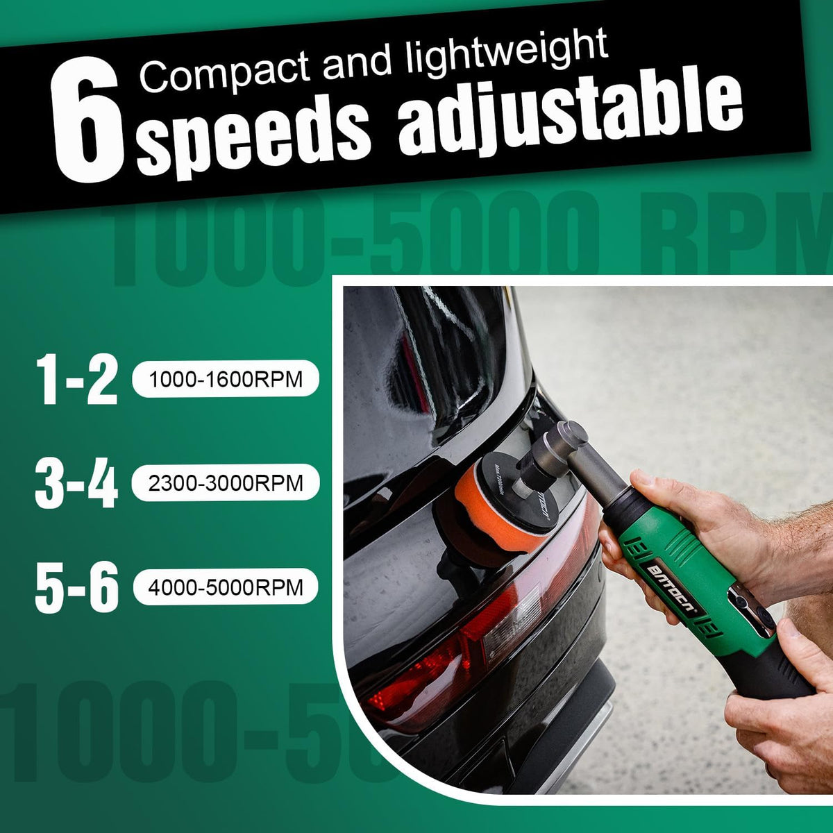 BATOCA S6 Mini Auto Polijstmachine,Accu Polijstmachine voor Detailing,25mm/75mm Koplamp Polijst Machine Set,Roterende&Excentrische polijsten,6 Snelheden 1000-5000PRM,Multifunctioneel Polijsten