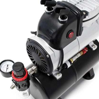 Wiltec airbrush zuigercompressor AF189 airbrushcompressor met 1 cilinder en luchttank voor werking tot 6 bar met manometer