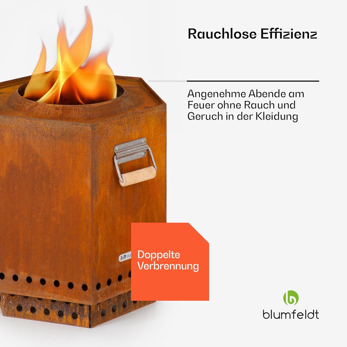 Blumfeldt Brasero Mobiele regenhoes, houten handgrepen, houtvuurplaats, 360° uitzicht, tuin en terras