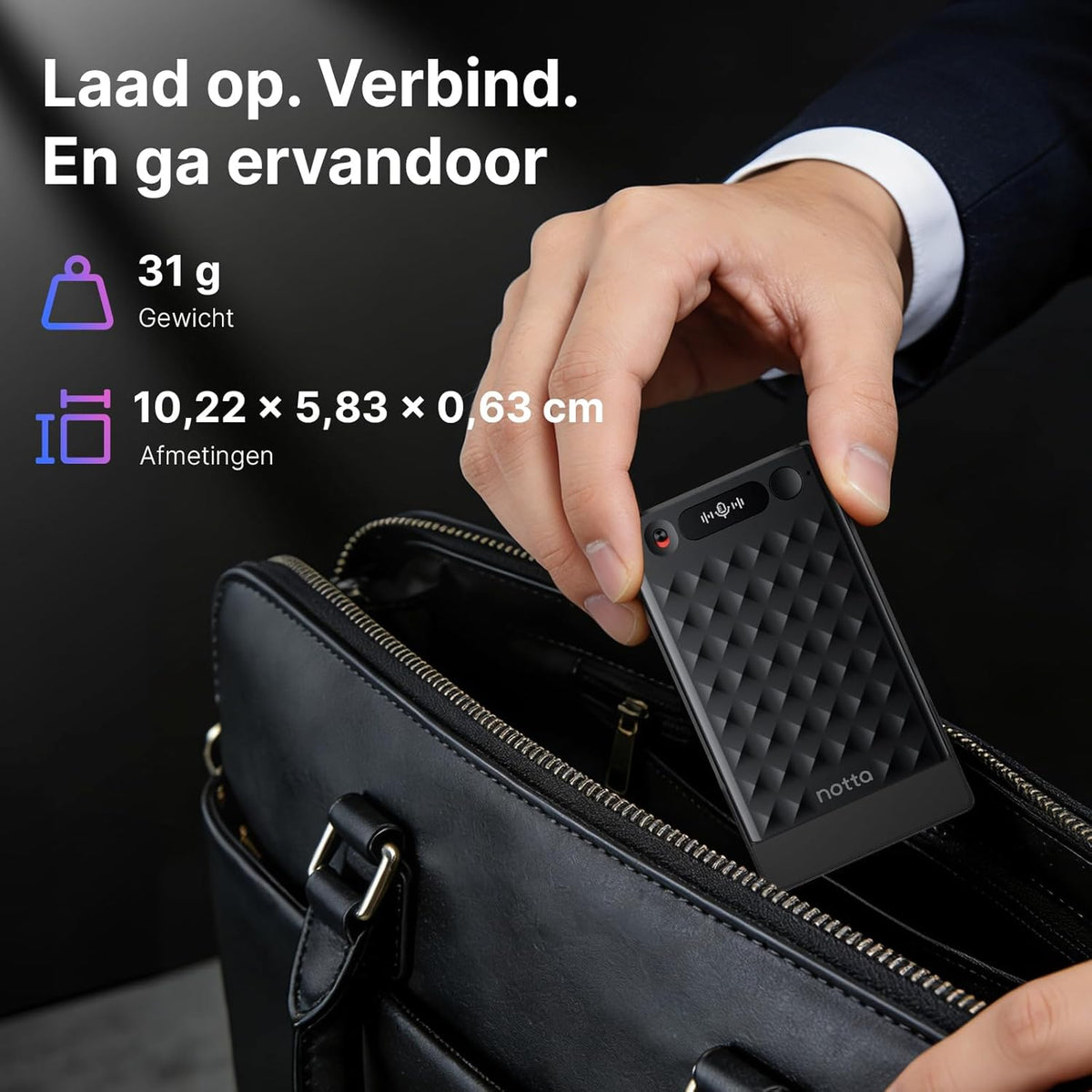 Notta Memo AI spraakrecorder(Zwart) met Memo MagBridge, AI-Transcriptie & Samenvatting 58 Talen, 2000u Geheugen, voor Gesprekken/Vergaderingen/Colleges