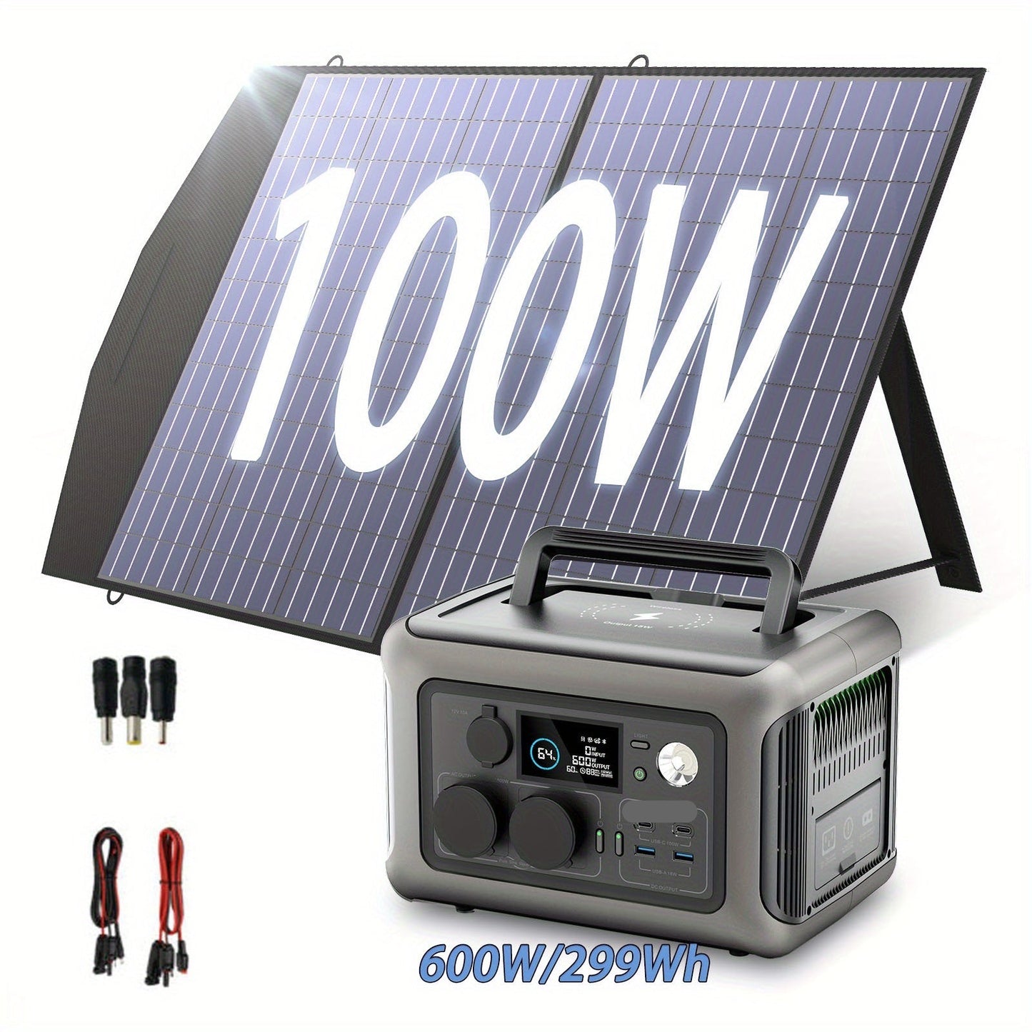 Draagbare Powerstation – Zonnegenerator – Noodstroomvoorziening – Campingaccu – 299Wh Capaciteit – 100W Zonnepaneel – Snelladen Binnen 1 Uur