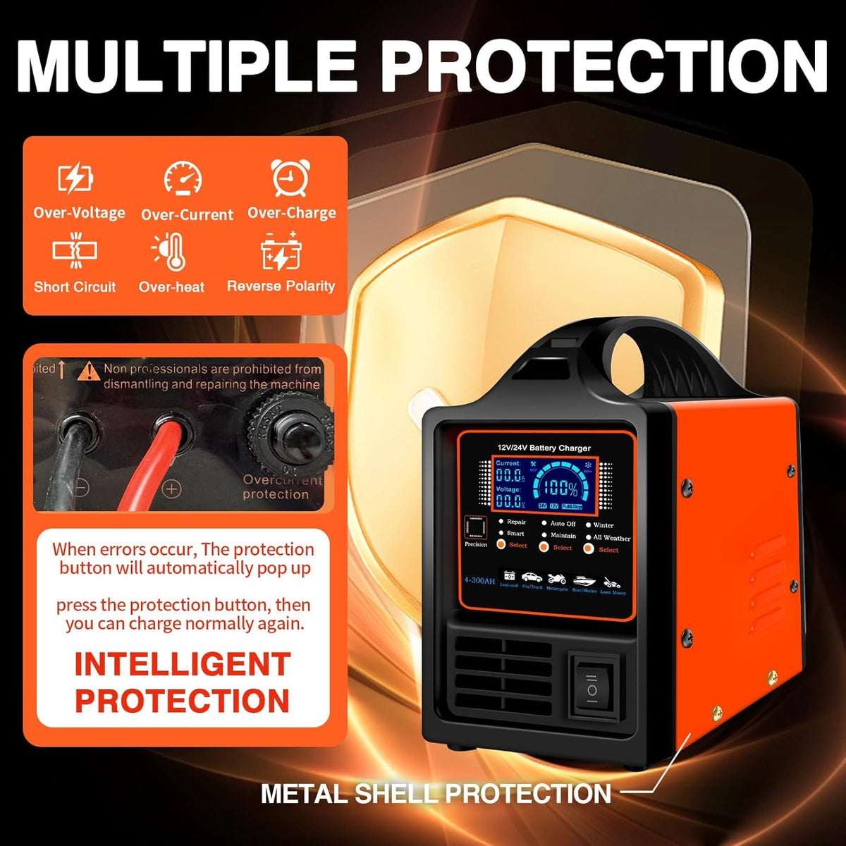 SolaMr 12V/24V Auto-Accu-Lader, 0-20A Snelle Auto-Accu-Lade-Eenheden, Automatische Intelligentie Drip-Lader met Reparatiefunctie, Wintermodus, voor AGM Auto's, Vrachtwagens en Motorcycles