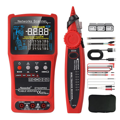 Netwerkkabeltester, draadtracker, geluidsgenerator, ethernet, tester, multimeter, VFL 3 in 1 RJ45, CAT5, CAT6, CAT7, CAT8, RJ11, klank, BNC tester, PoE-testkabel, lengte kabel