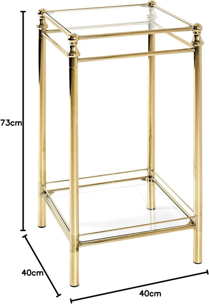 HAKU Möbel Bijzettafel messing, Metaal, veiligheidsglas - Maat: B 40 cm x H 73 cm x D 40 cm, Stijl: Eigentijds